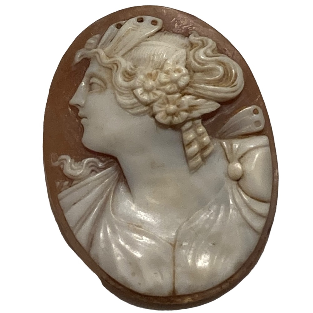 Vintage Left Facing Heavy Set Lady Cameo on Shell Dark
